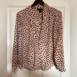 New Jones New York Woman’s Polka Dot Pink Long Sleeve Blouse Top Size Medium